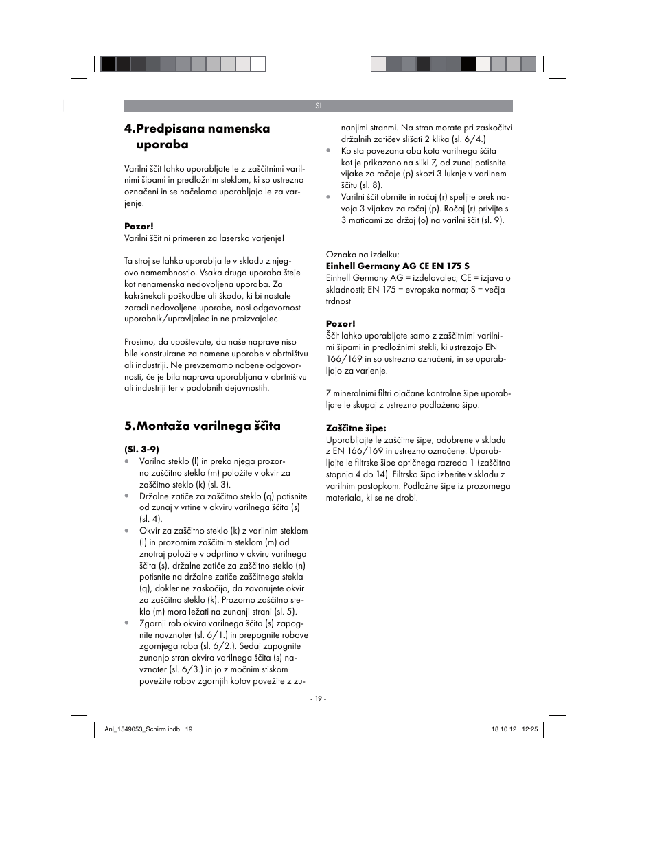 Predpisana namenska uporaba, Montaža varilnega ščita | Parkside Welding Screen User Manual | Page 19 / 48