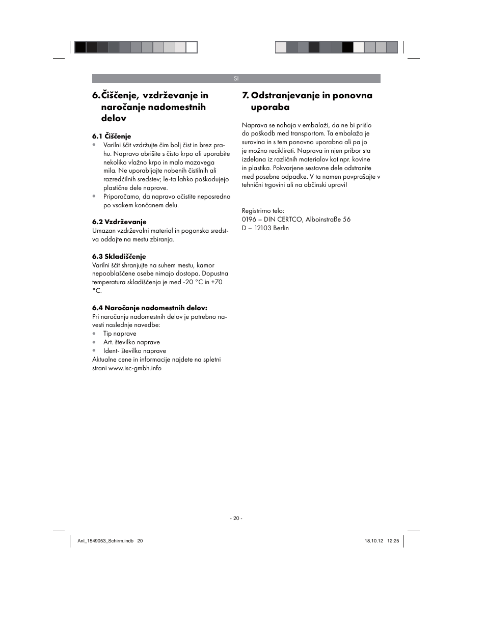 Odstranjevanje in ponovna uporaba | Parkside Welding Screen User Manual | Page 20 / 48