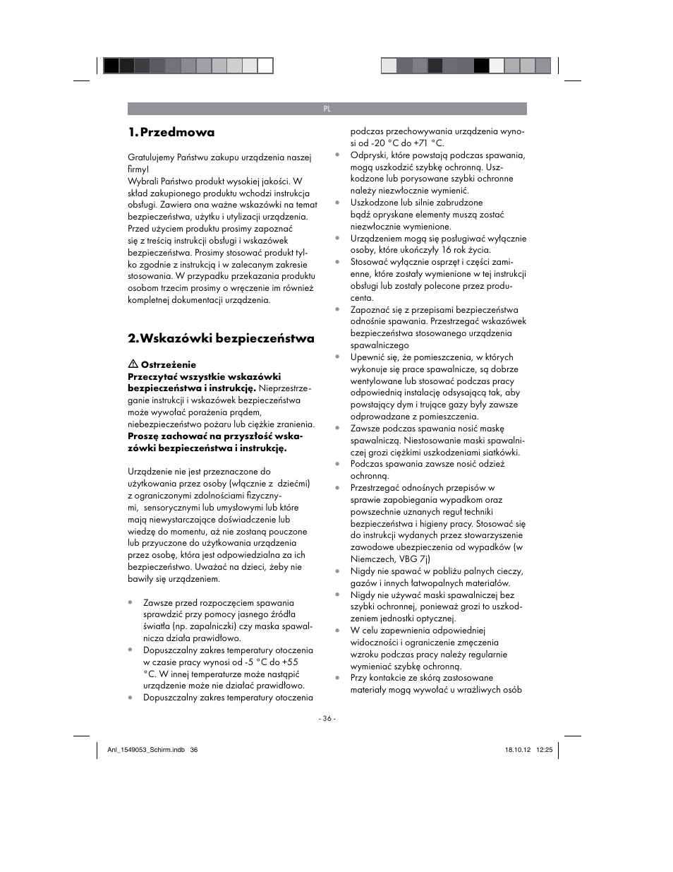 Parkside Welding Screen User Manual | Page 36 / 48