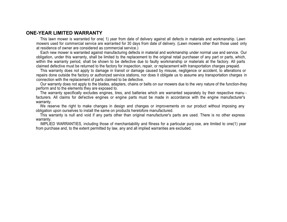One-year limited warranty | Dixon ZTR421 User Manual | Page 2 / 16