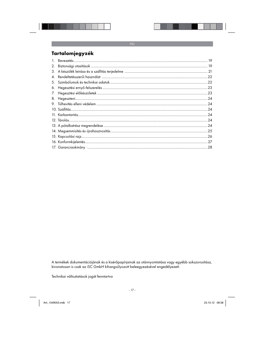 Tartalomjegyzék | Parkside PESG 120 A1 User Manual | Page 17 / 94