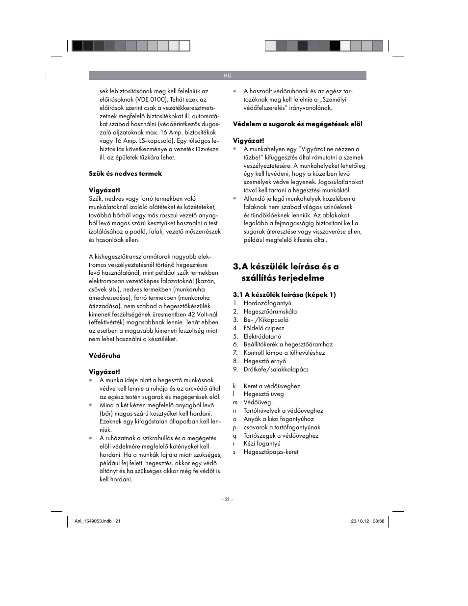 A készülék leírása és a szállítás terjedelme | Parkside PESG 120 A1 User Manual | Page 21 / 94