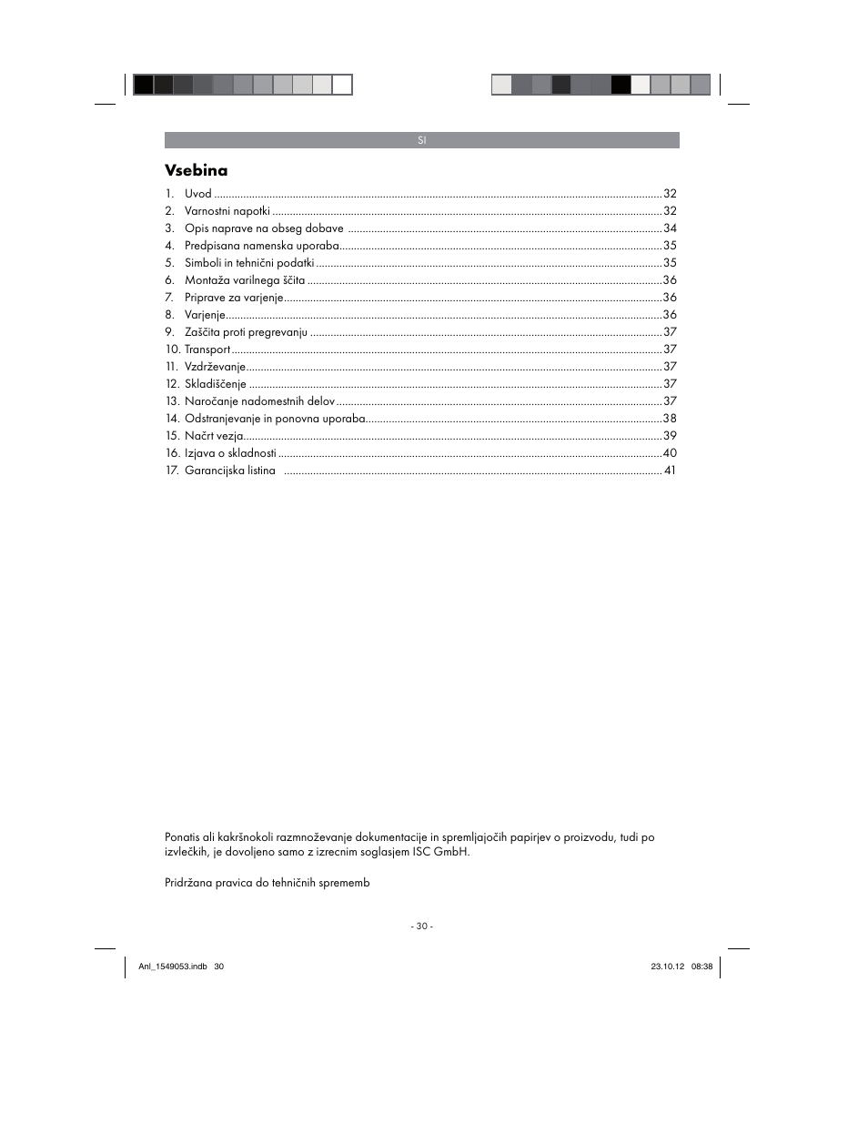 Vsebina | Parkside PESG 120 A1 User Manual | Page 30 / 94