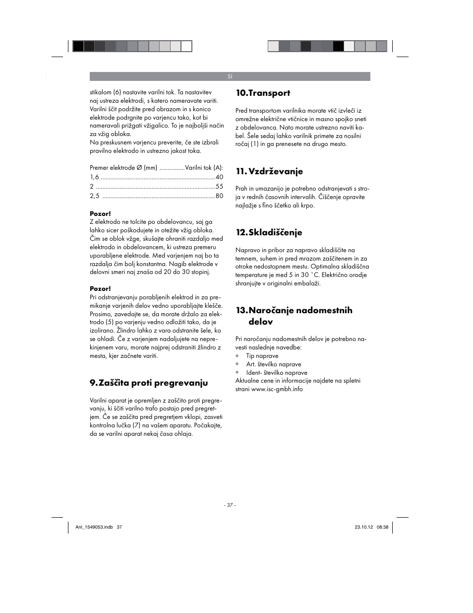 Zaščita proti pregrevanju, Transport, Vzdrževanje | Skladiščenje, Naročanje nadomestnih delov | Parkside PESG 120 A1 User Manual | Page 37 / 94