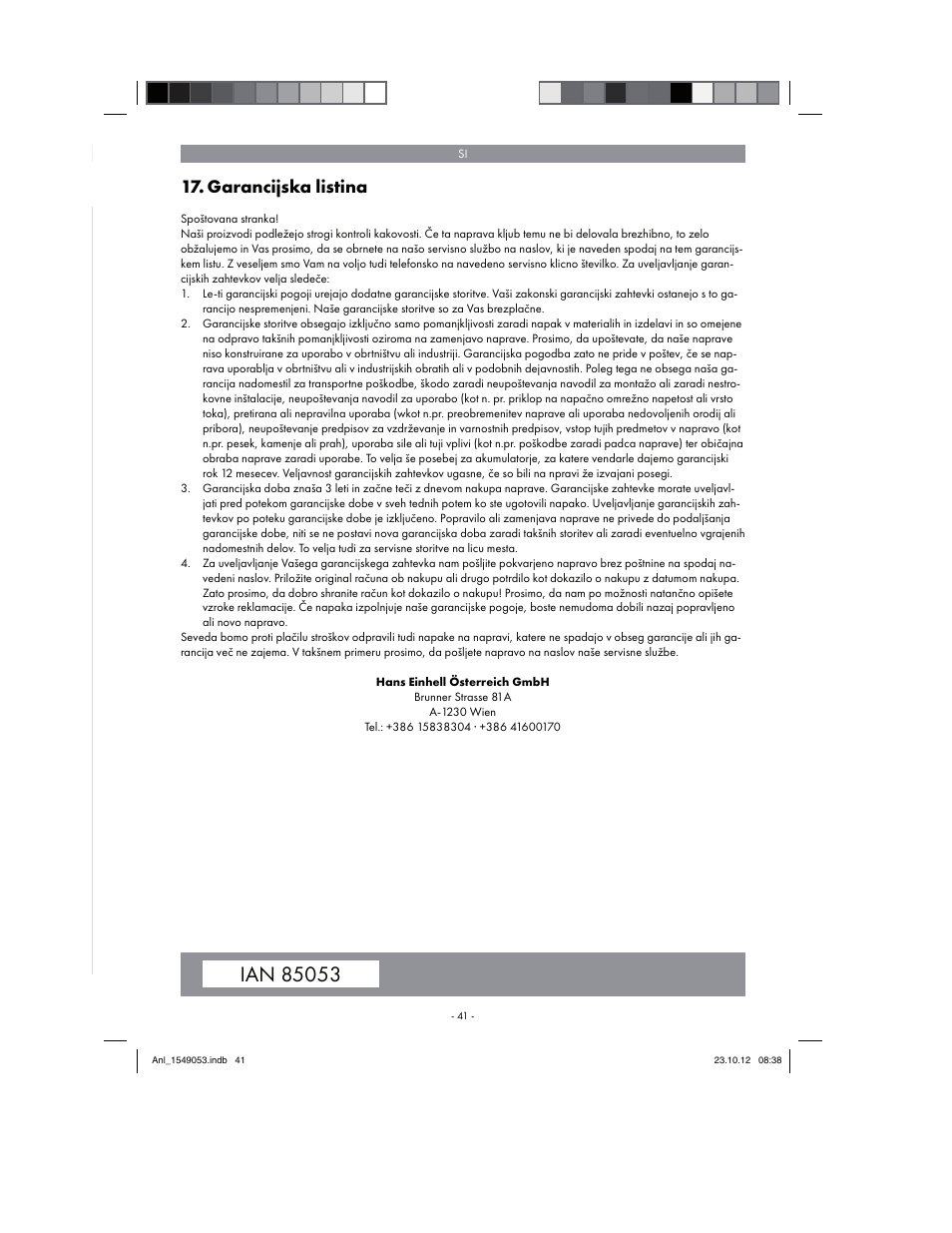 Garancijska listina | Parkside PESG 120 A1 User Manual | Page 41 / 94