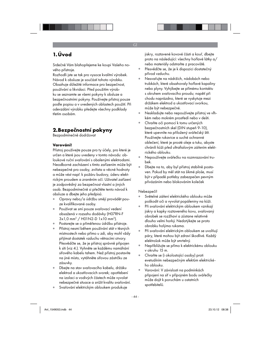 Úvod, Bezpečnostní pokyny | Parkside PESG 120 A1 User Manual | Page 44 / 94