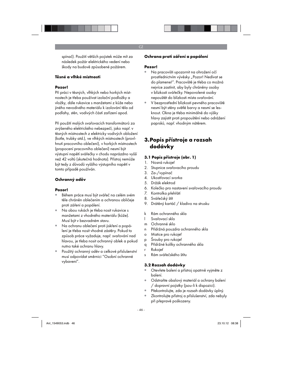 Popis přístroje a rozsah dodávky | Parkside PESG 120 A1 User Manual | Page 46 / 94