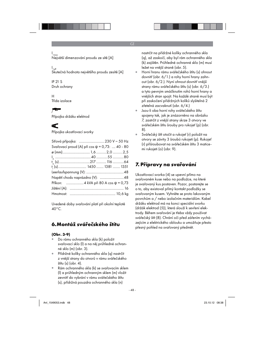 Montáž svářečského štítu, Přípravy na svařování | Parkside PESG 120 A1 User Manual | Page 48 / 94
