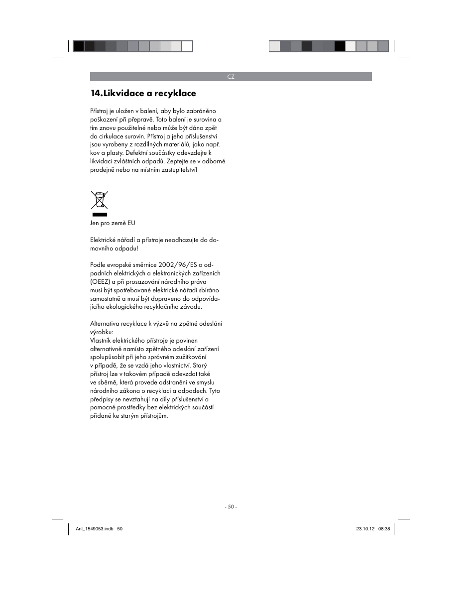 Likvidace a recyklace | Parkside PESG 120 A1 User Manual | Page 50 / 94