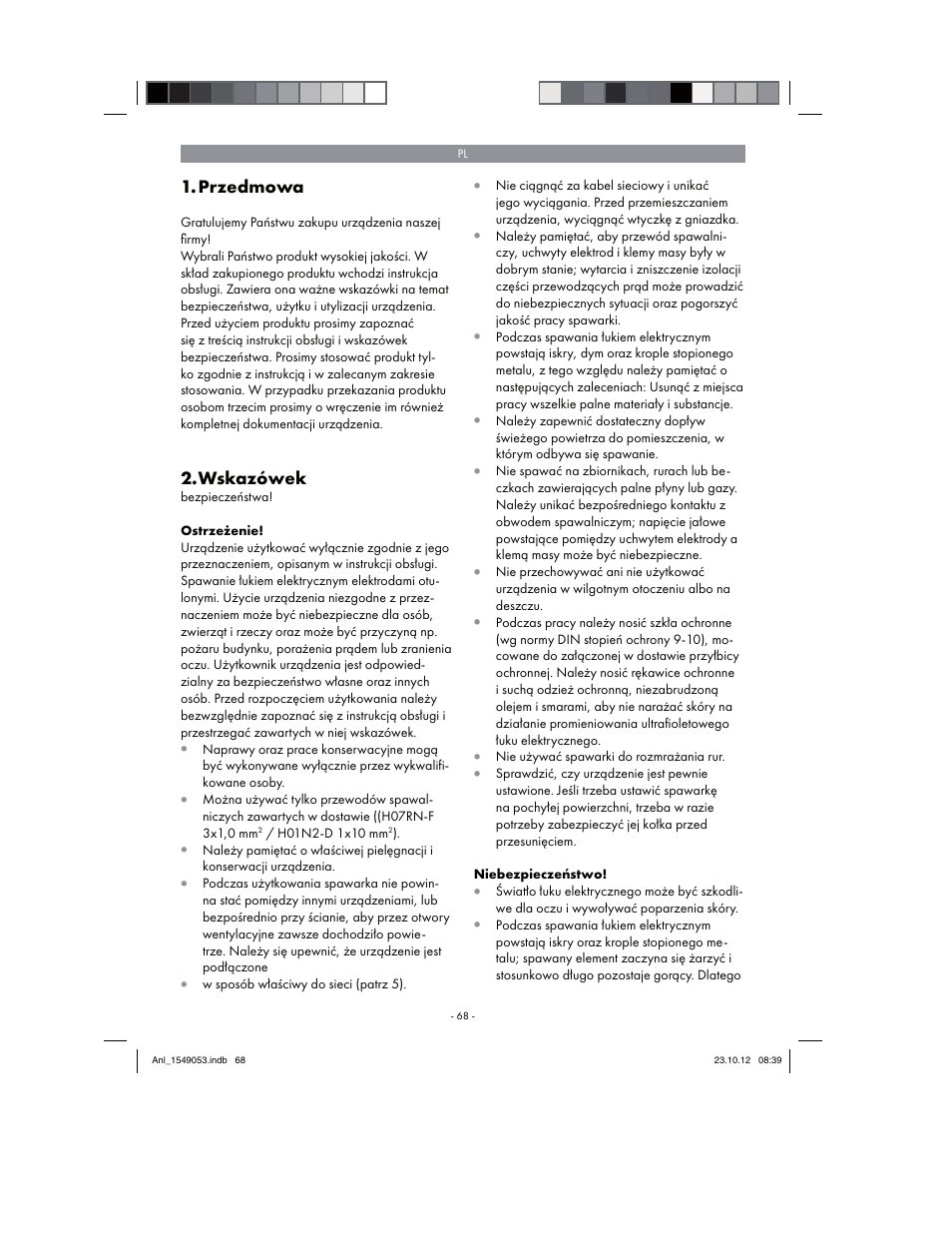 Przedmowa, Wskazówek | Parkside PESG 120 A1 User Manual | Page 68 / 94