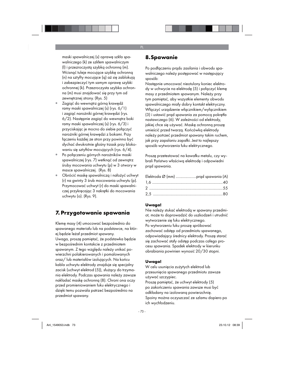 Przygotowanie spawania, Spawanie | Parkside PESG 120 A1 User Manual | Page 73 / 94