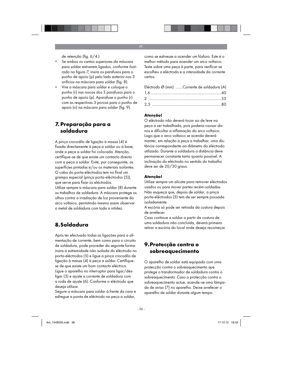 Preparação para a soldadura, Soldadura, Protecção contra o sobreaquecimento | Parkside PESG 120 A1 User Manual | Page 36 / 66