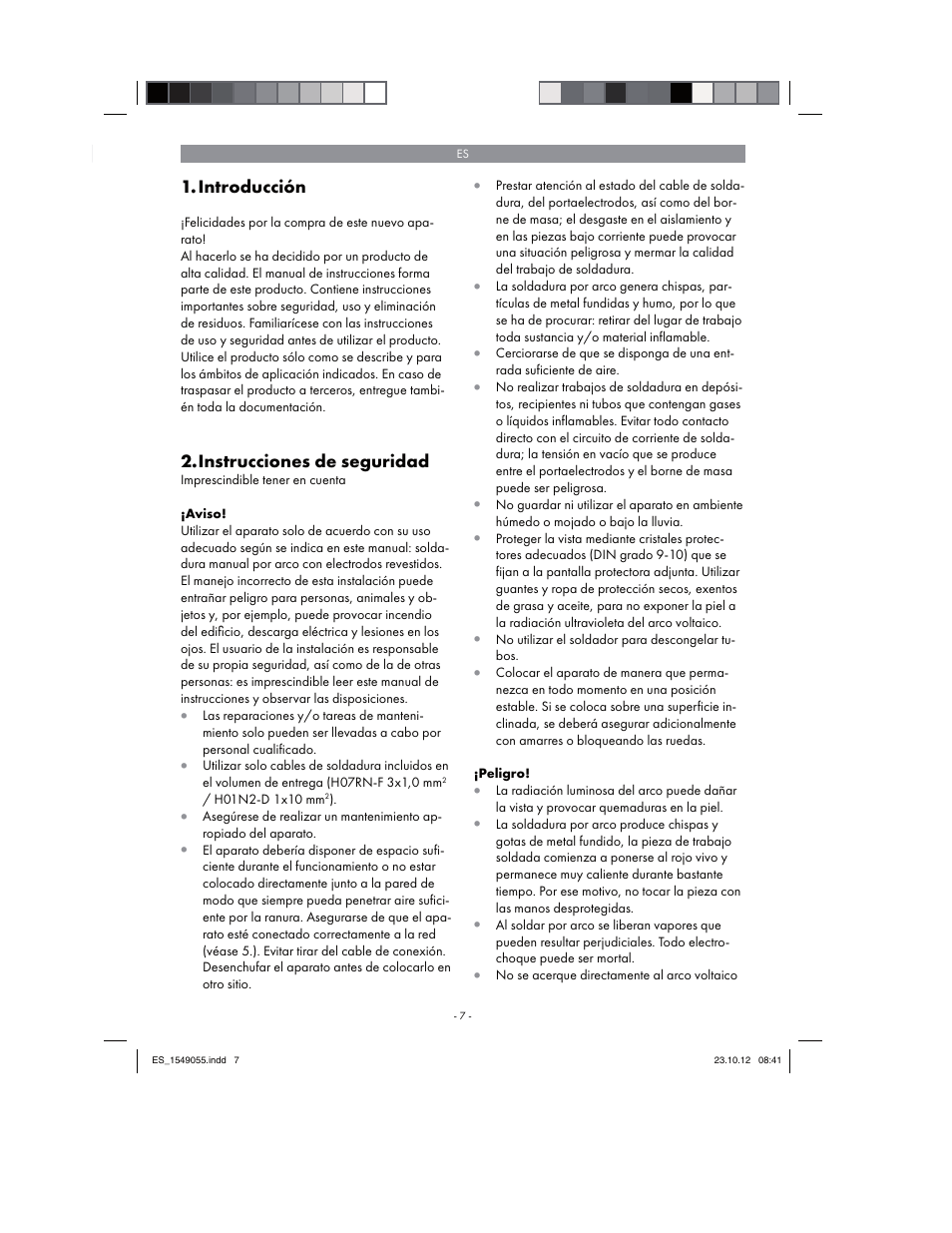 Introducción, Instrucciones de seguridad | Parkside PESG 120 A1 User Manual | Page 7 / 66