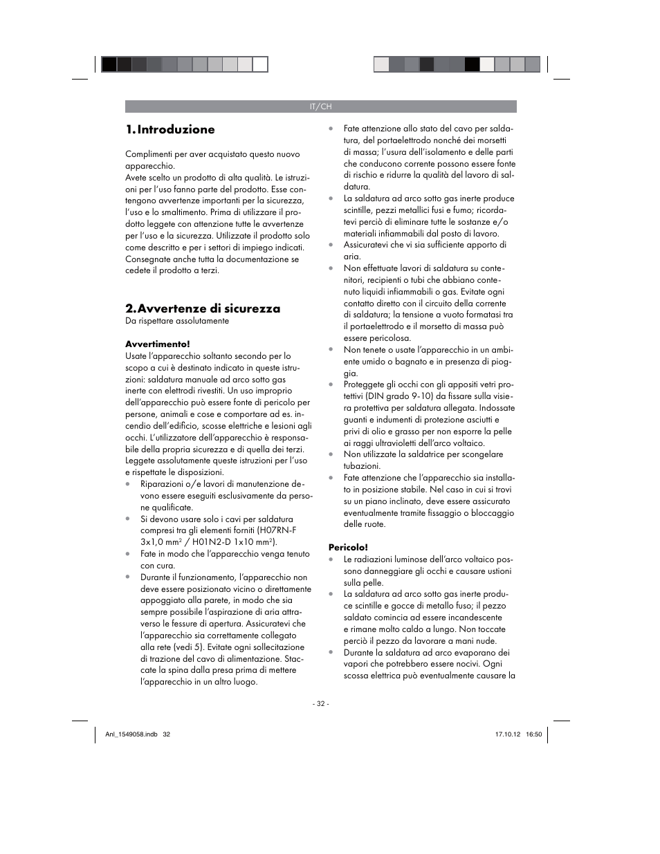 Introduzione, Avvertenze di sicurezza | Parkside PESG 120 A1 User Manual | Page 32 / 58