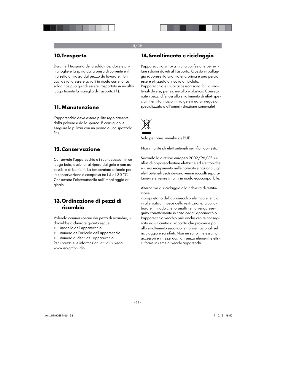 Trasporto, Manutenzione, Conservazione | Ordinazione di pezzi di ricambio, Smaltimento e riciclaggio | Parkside PESG 120 A1 User Manual | Page 38 / 58