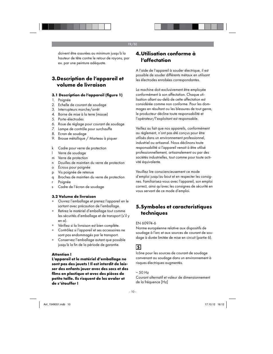 Description de l’appareil et volume de livraison, Utilisation conforme à l’affectation, Symboles et caracteristiques techniques | Parkside PESG 120 A1 User Manual | Page 10 / 58