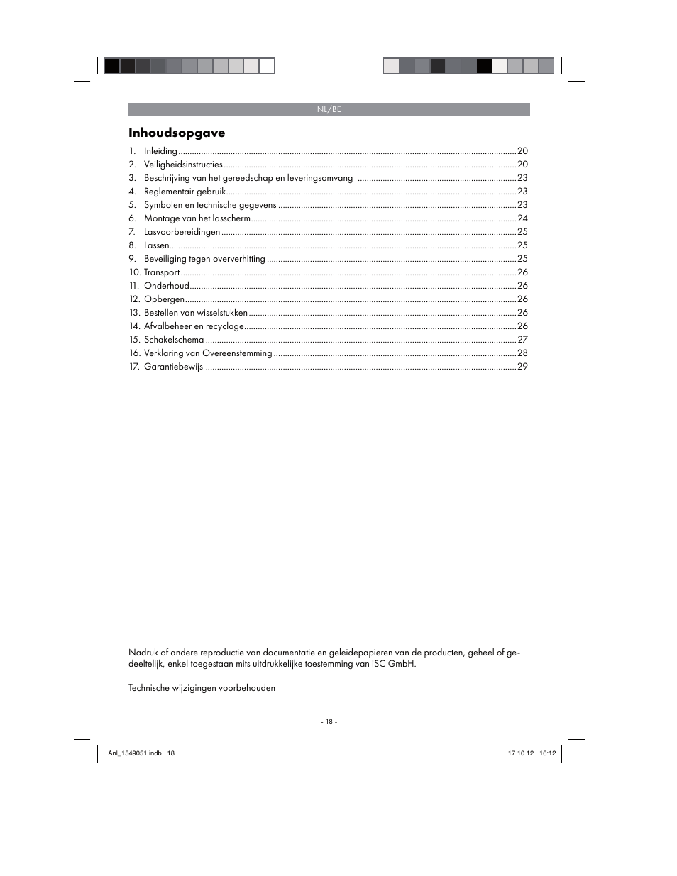 Inhoudsopgave | Parkside PESG 120 A1 User Manual | Page 18 / 58