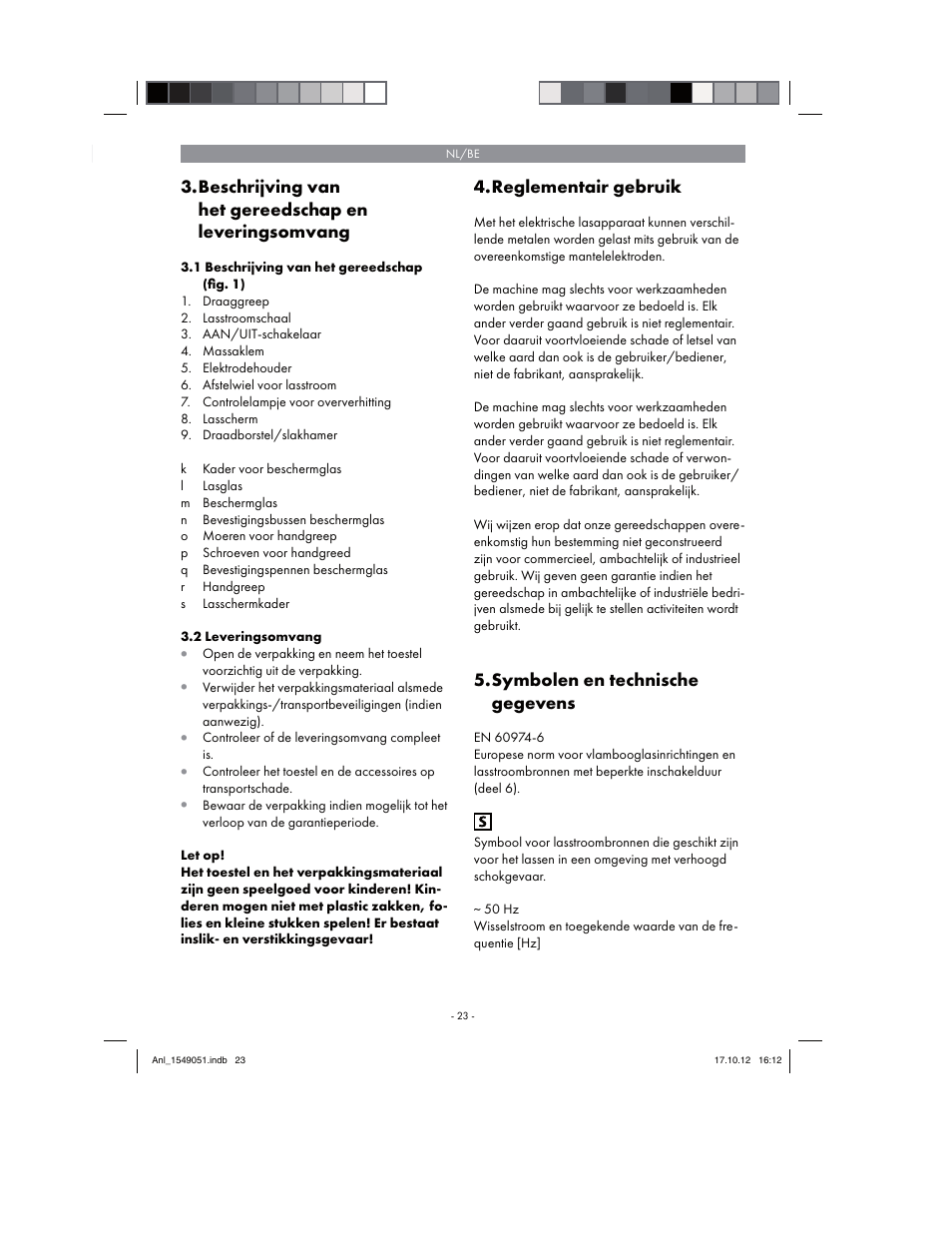 Reglementair gebruik, Symbolen en technische gegevens | Parkside PESG 120 A1 User Manual | Page 23 / 58