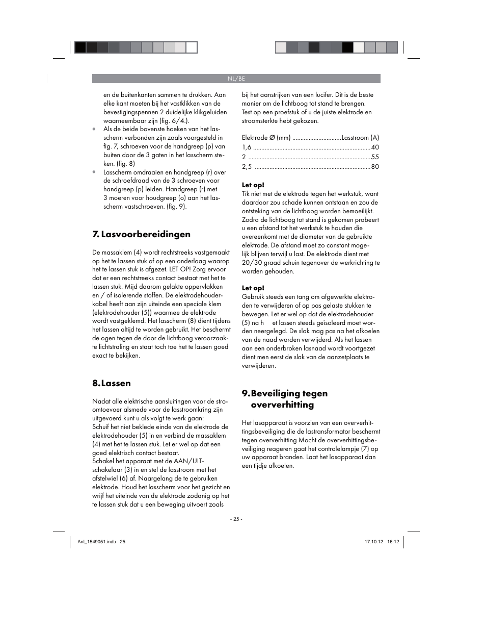 Lasvoorbereidingen, Lassen, Beveiliging tegen oververhitting | Parkside PESG 120 A1 User Manual | Page 25 / 58