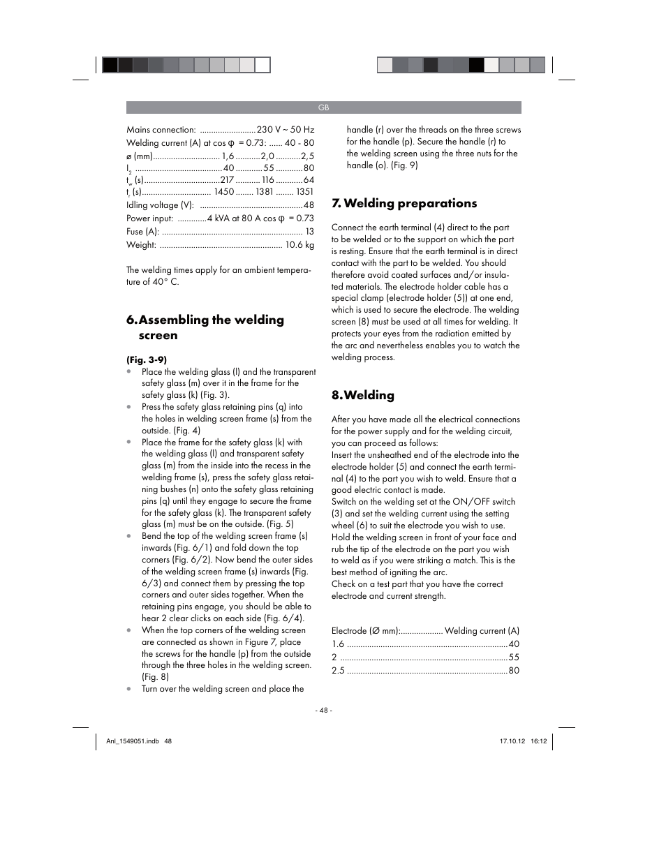 Assembling the welding screen, Welding preparations, Welding | Parkside PESG 120 A1 User Manual | Page 48 / 58