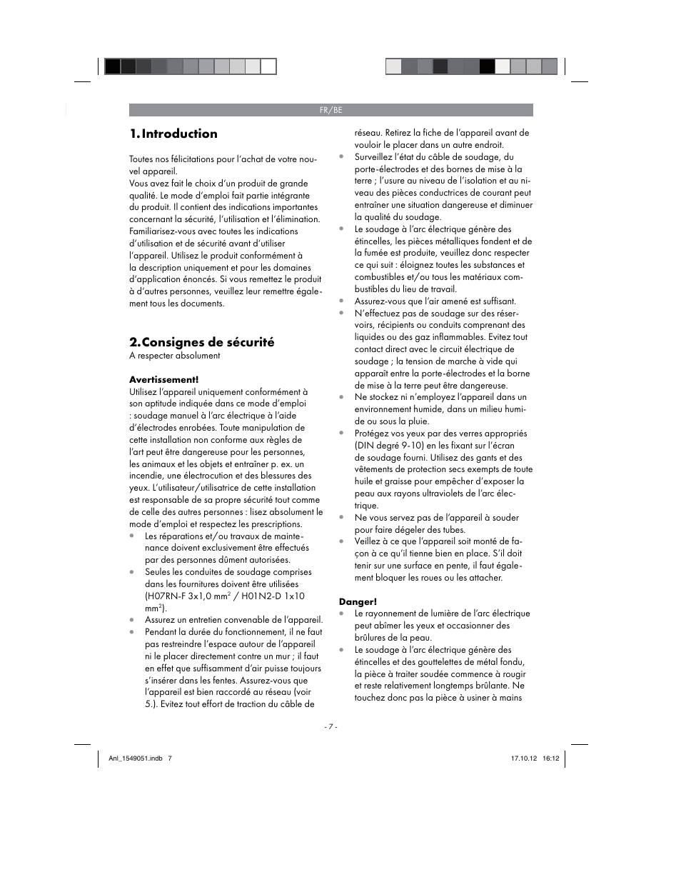 Introduction, Consignes de sécurité | Parkside PESG 120 A1 User Manual | Page 7 / 58