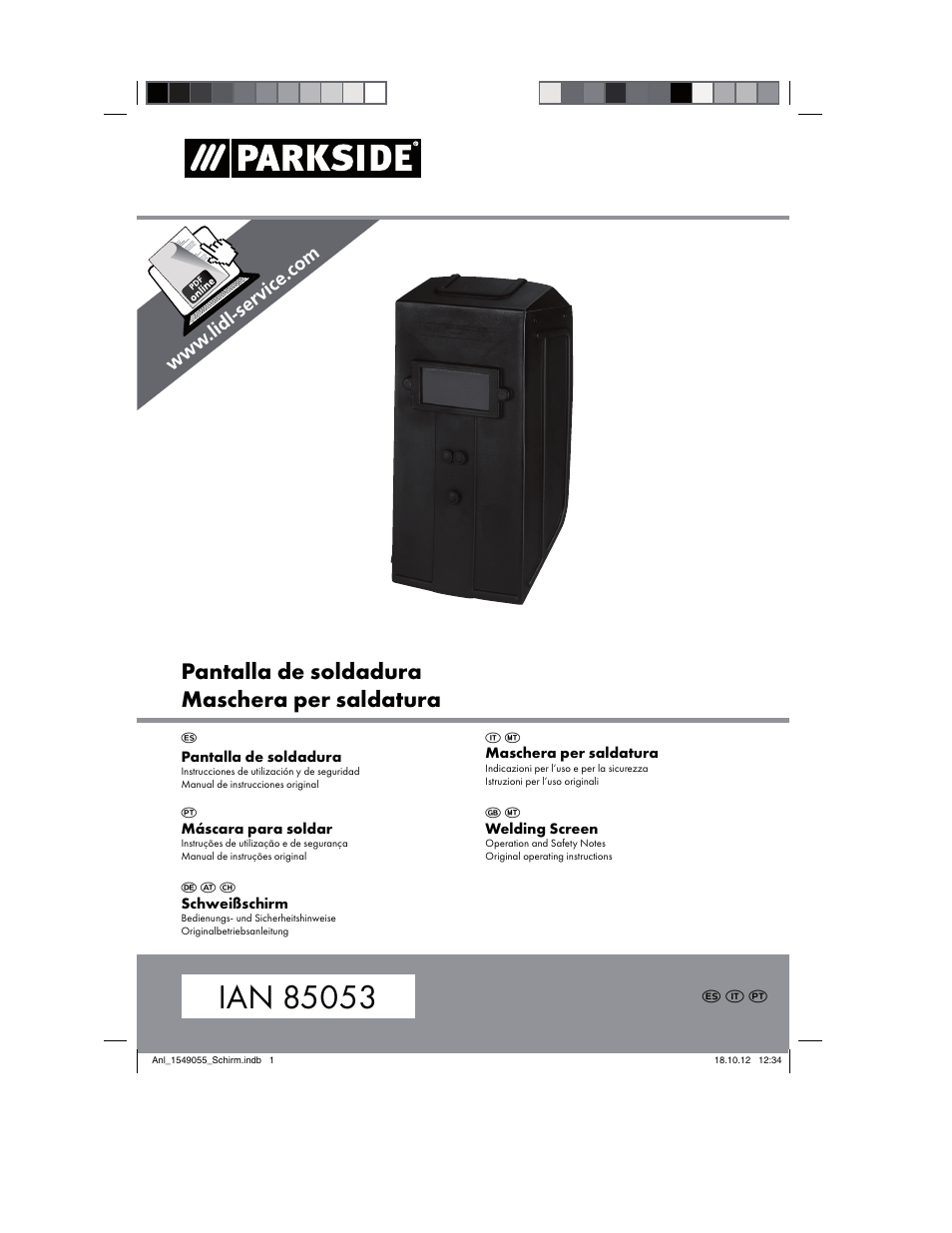 Parkside Welding Screen User Manual | 36 pages