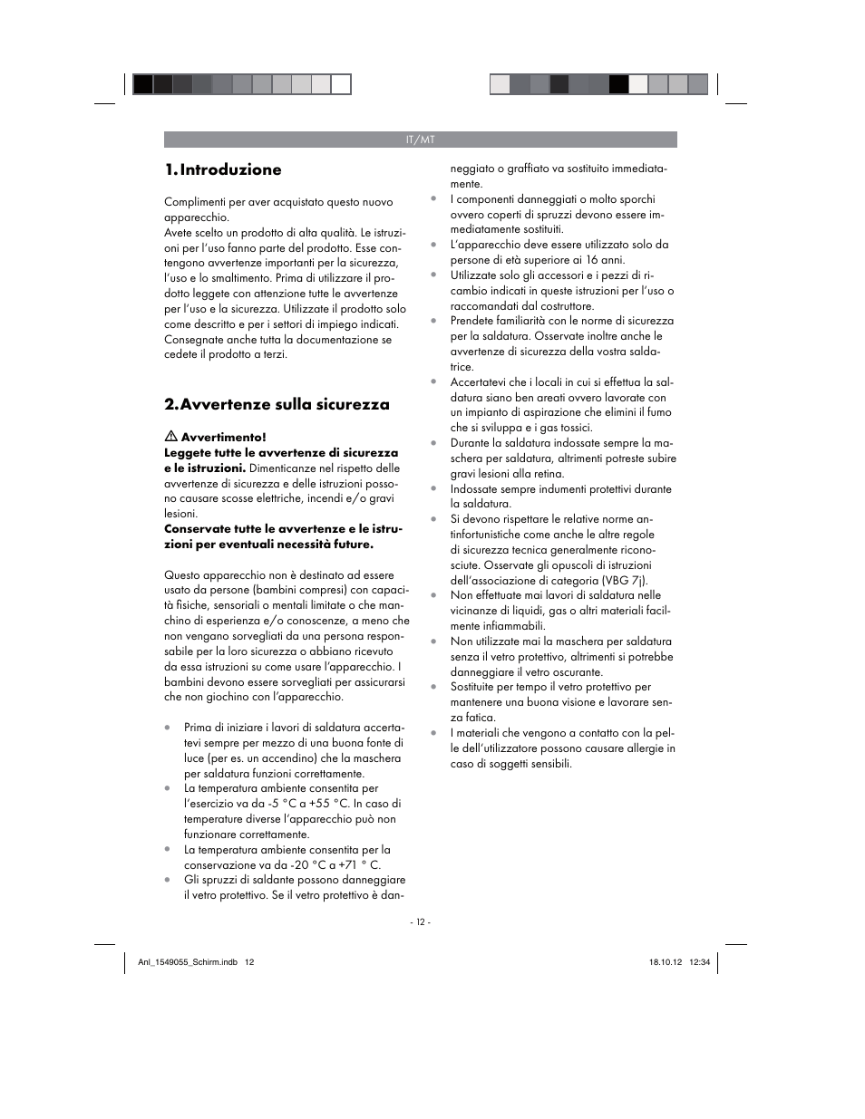Parkside Welding Screen User Manual | Page 12 / 36