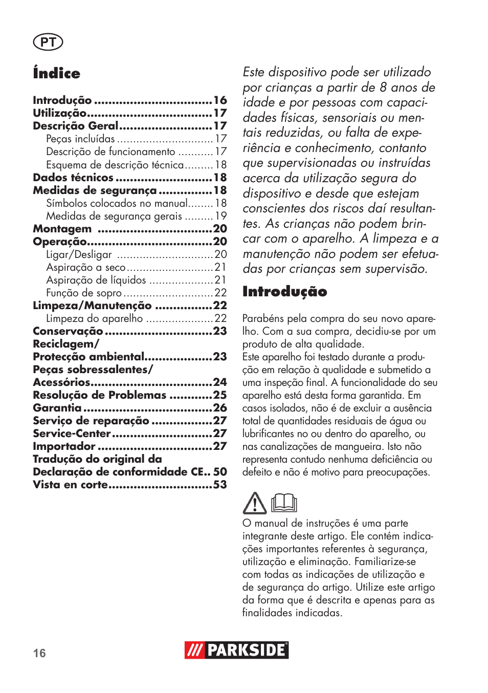 Índice, Introdução | Parkside PNTS 1400 D1 User Manual | Page 16 / 56