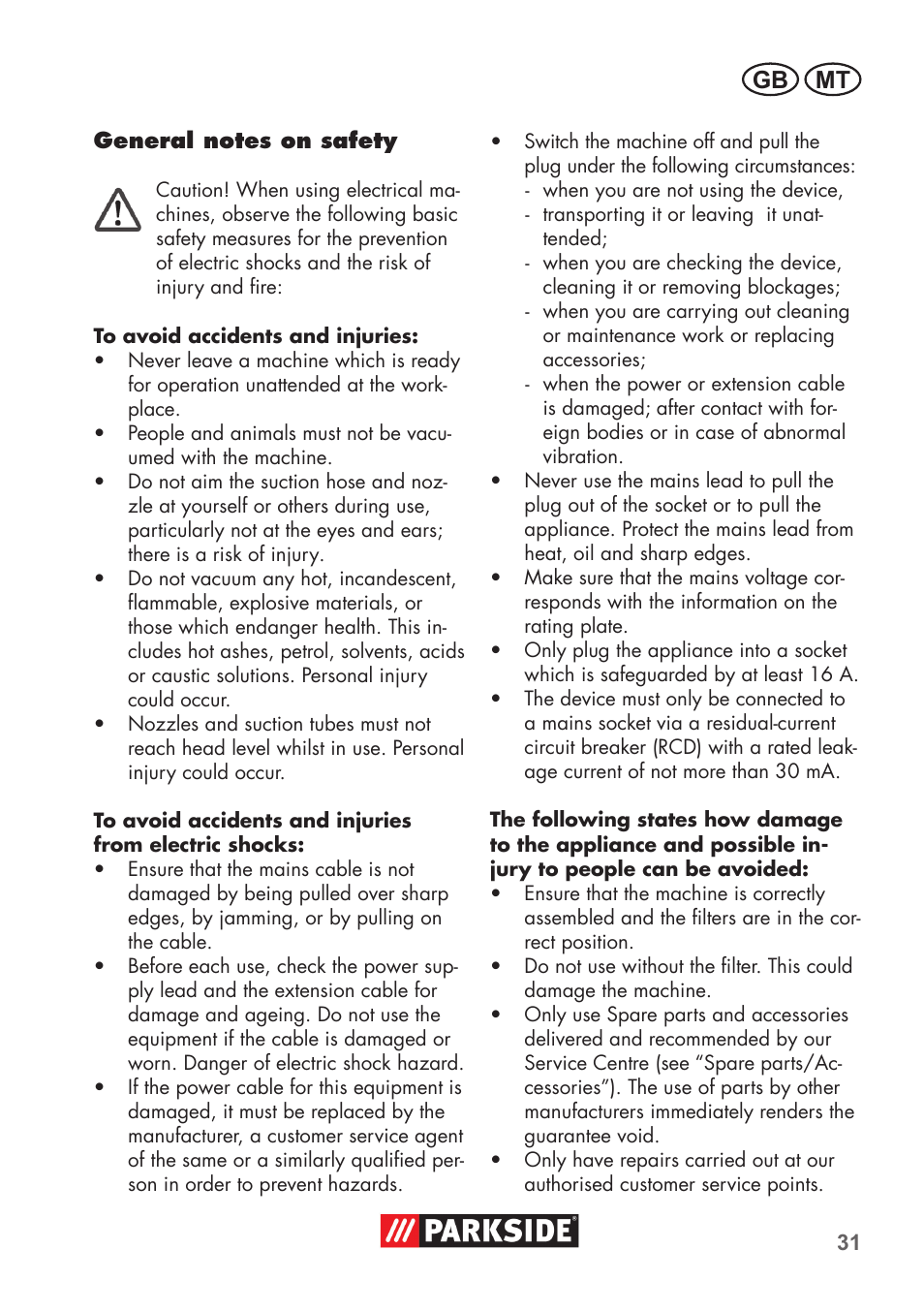Mt gb | Parkside PNTS 1400 D1 User Manual | Page 31 / 56