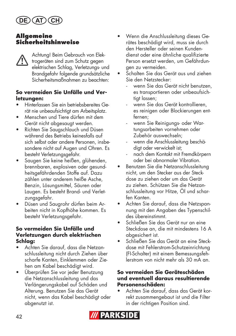 De at ch | Parkside PNTS 1400 D1 User Manual | Page 42 / 56