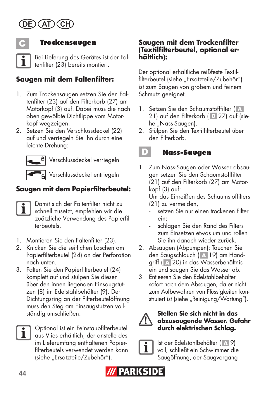 De at ch | Parkside PNTS 1400 D1 User Manual | Page 44 / 56