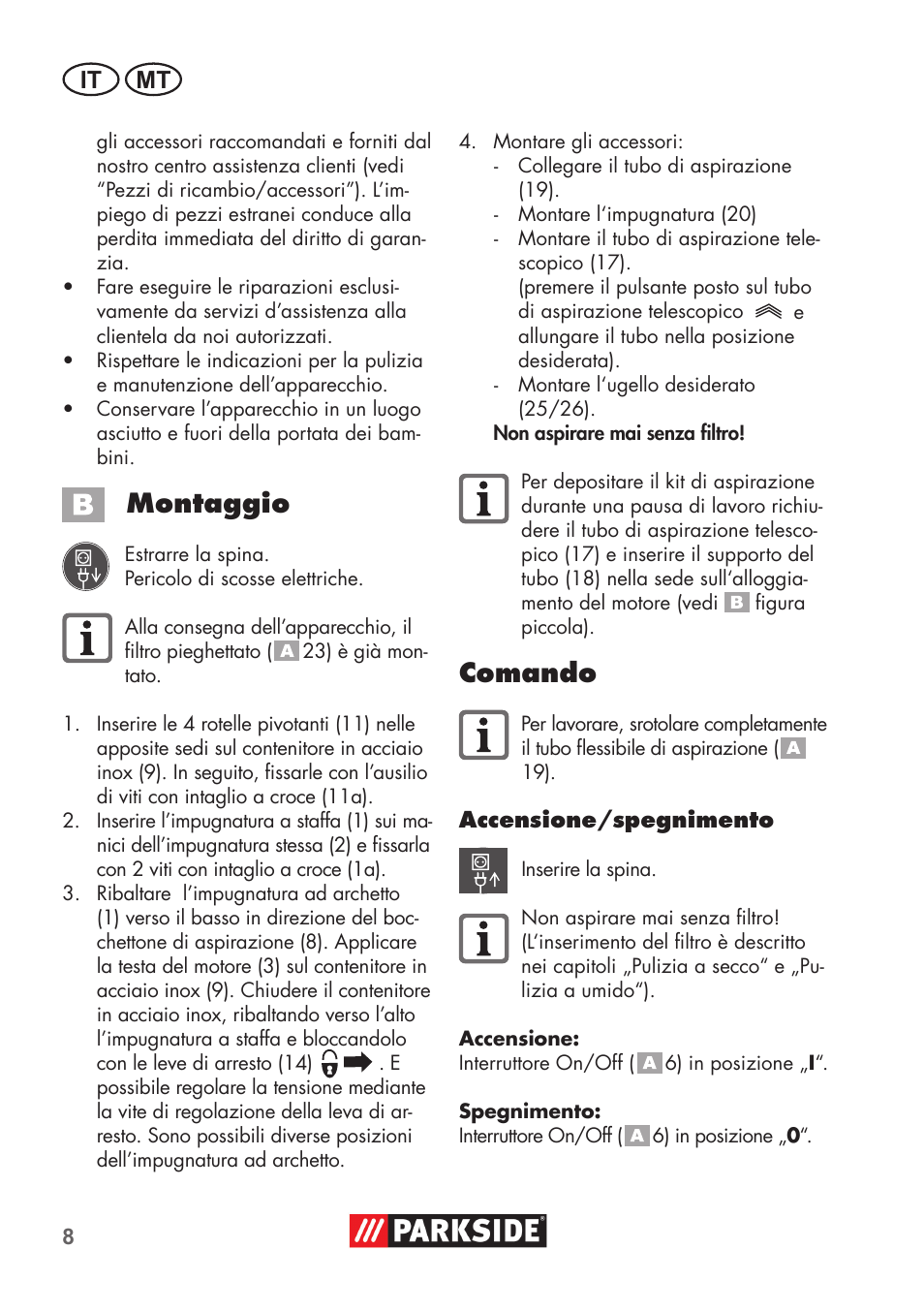 Montaggio, Comando, It mt | Parkside PNTS 1400 D1 User Manual | Page 8 / 56