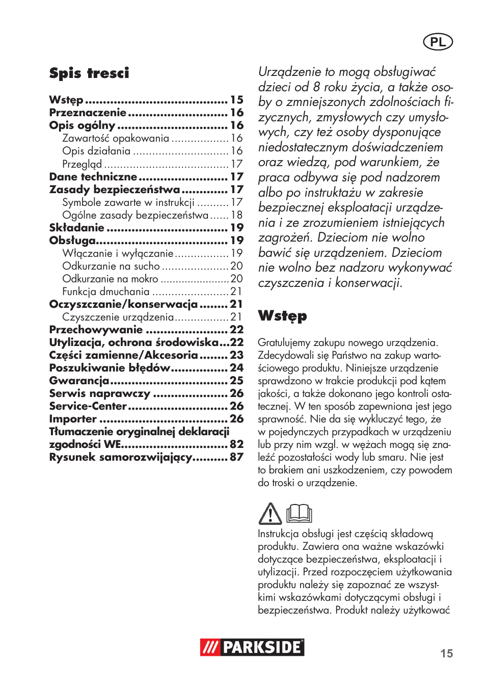 Spis tresci, Wstęp | Parkside PNTS 1400 D1 User Manual | Page 15 / 88