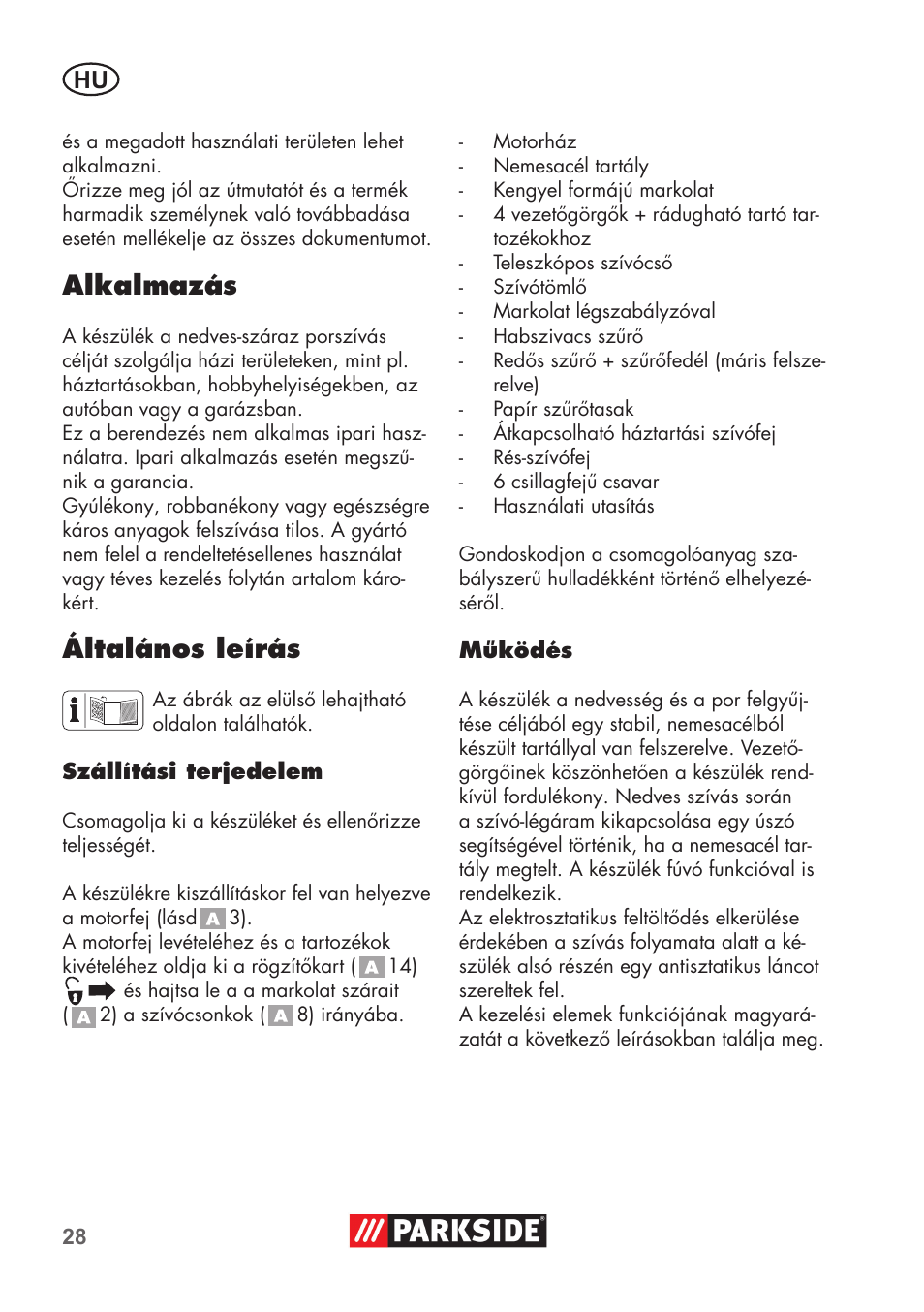 Alkalmazás, Általános leírás | Parkside PNTS 1400 D1 User Manual | Page 28 / 88