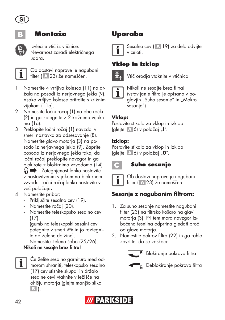 Montaža, Uporaba | Parkside PNTS 1400 D1 User Manual | Page 42 / 88
