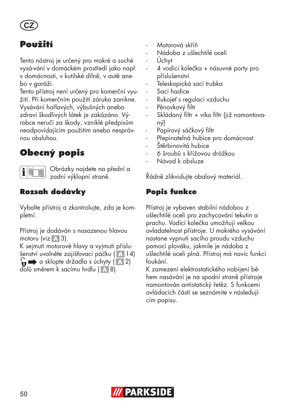 Použití, Obecný popis | Parkside PNTS 1400 D1 User Manual | Page 50 / 88