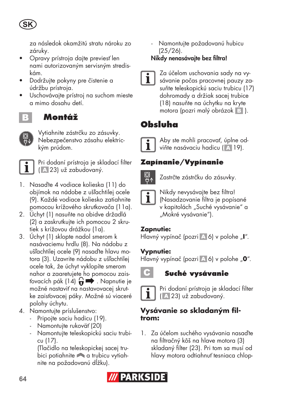 Montáž, Obsluha | Parkside PNTS 1400 D1 User Manual | Page 64 / 88