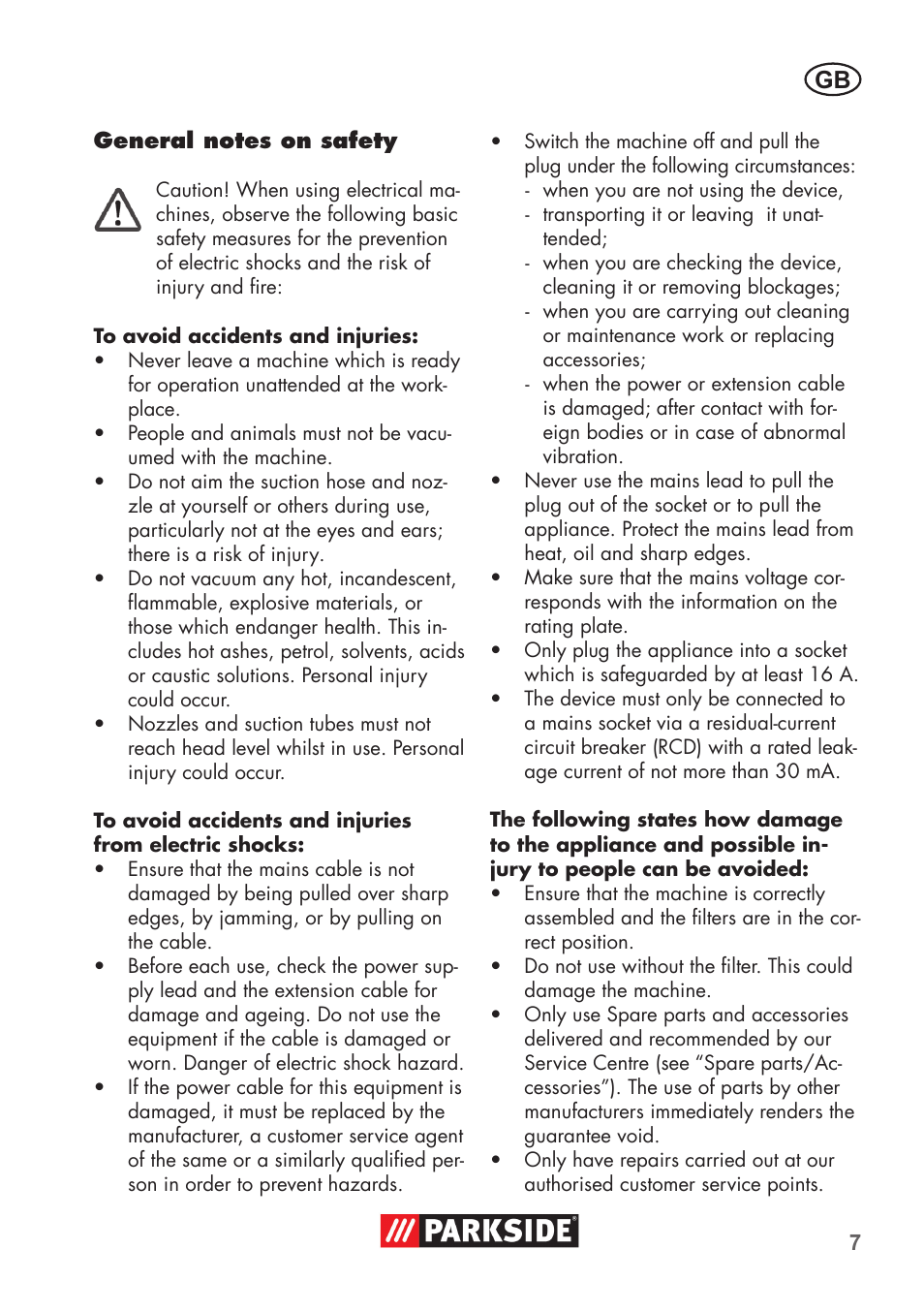 Parkside PNTS 1400 D1 User Manual | Page 7 / 88