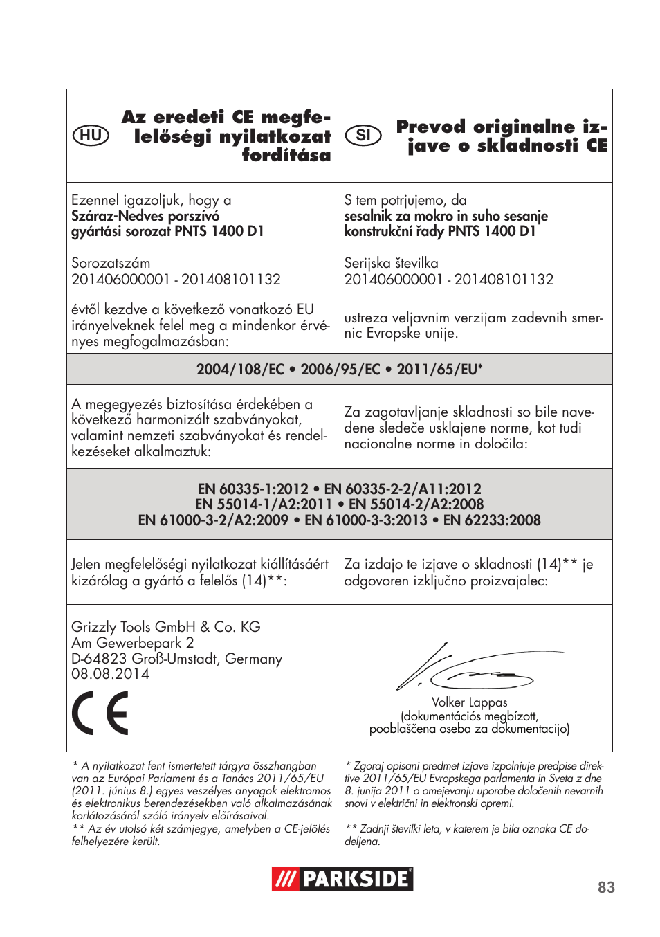 Parkside PNTS 1400 D1 User Manual | Page 83 / 88