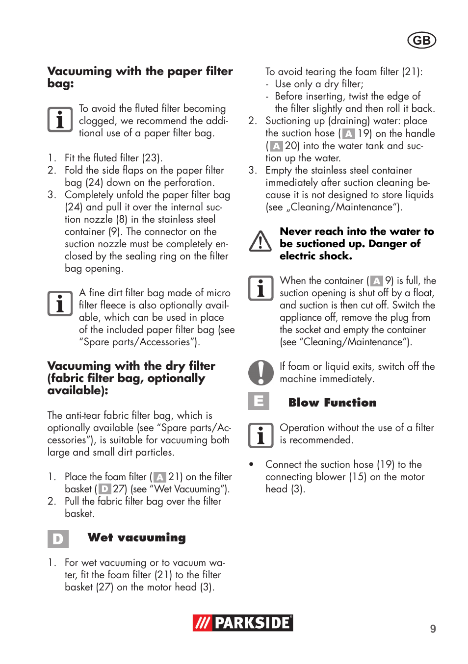 Parkside PNTS 1400 D1 User Manual | Page 9 / 88