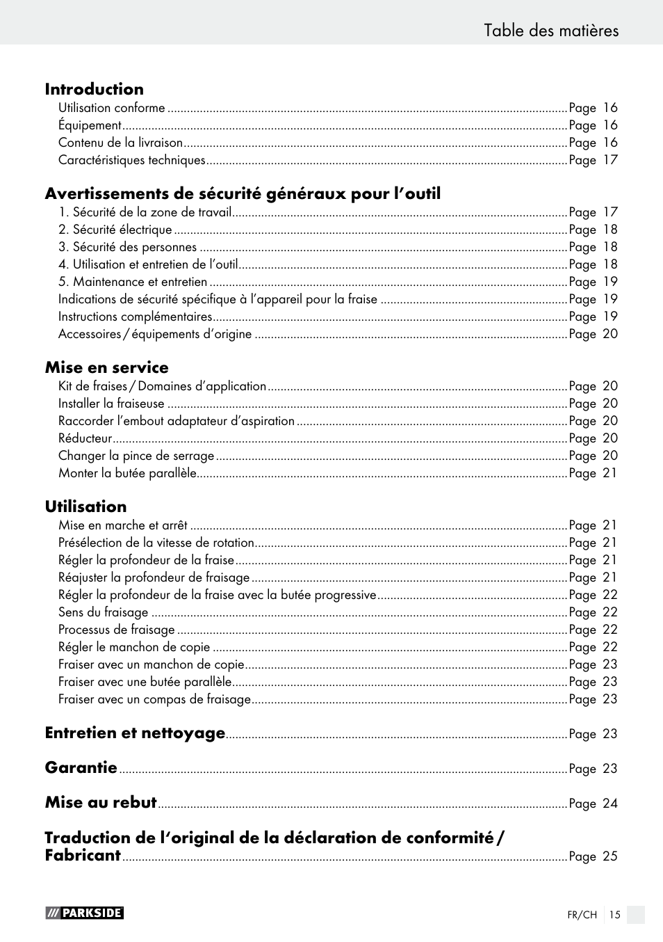 Parkside POF 1200 A1 User Manual | Page 15 / 46