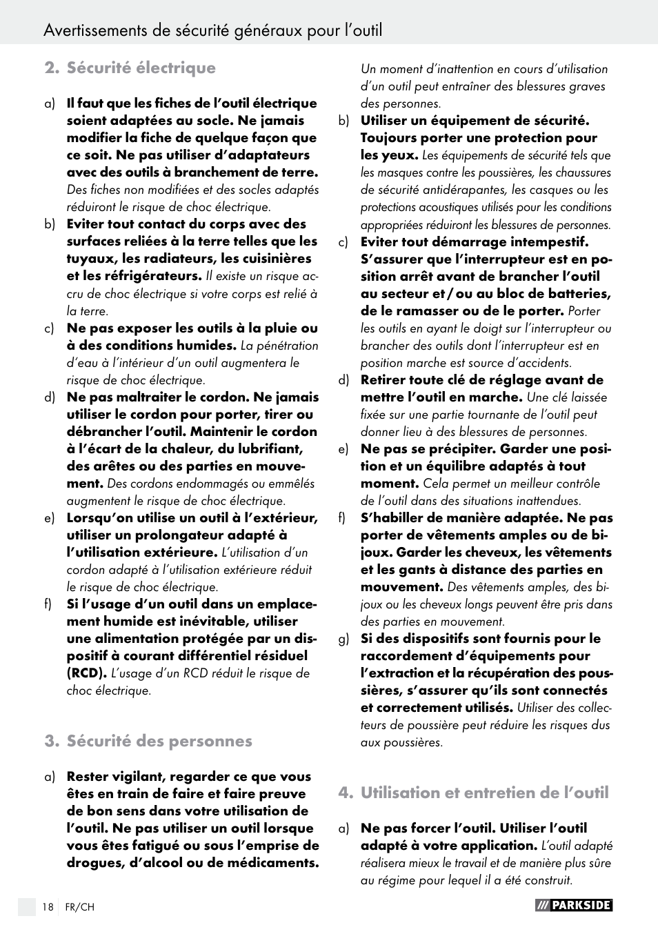 Avertissements de sécurité généraux pour l’outil | Parkside POF 1200 A1 User Manual | Page 18 / 46