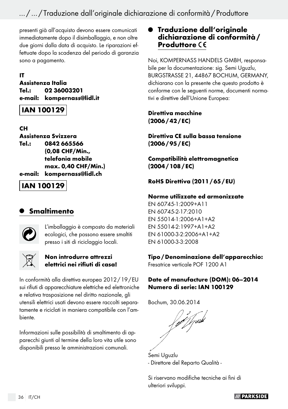 Parkside POF 1200 A1 User Manual | Page 36 / 46