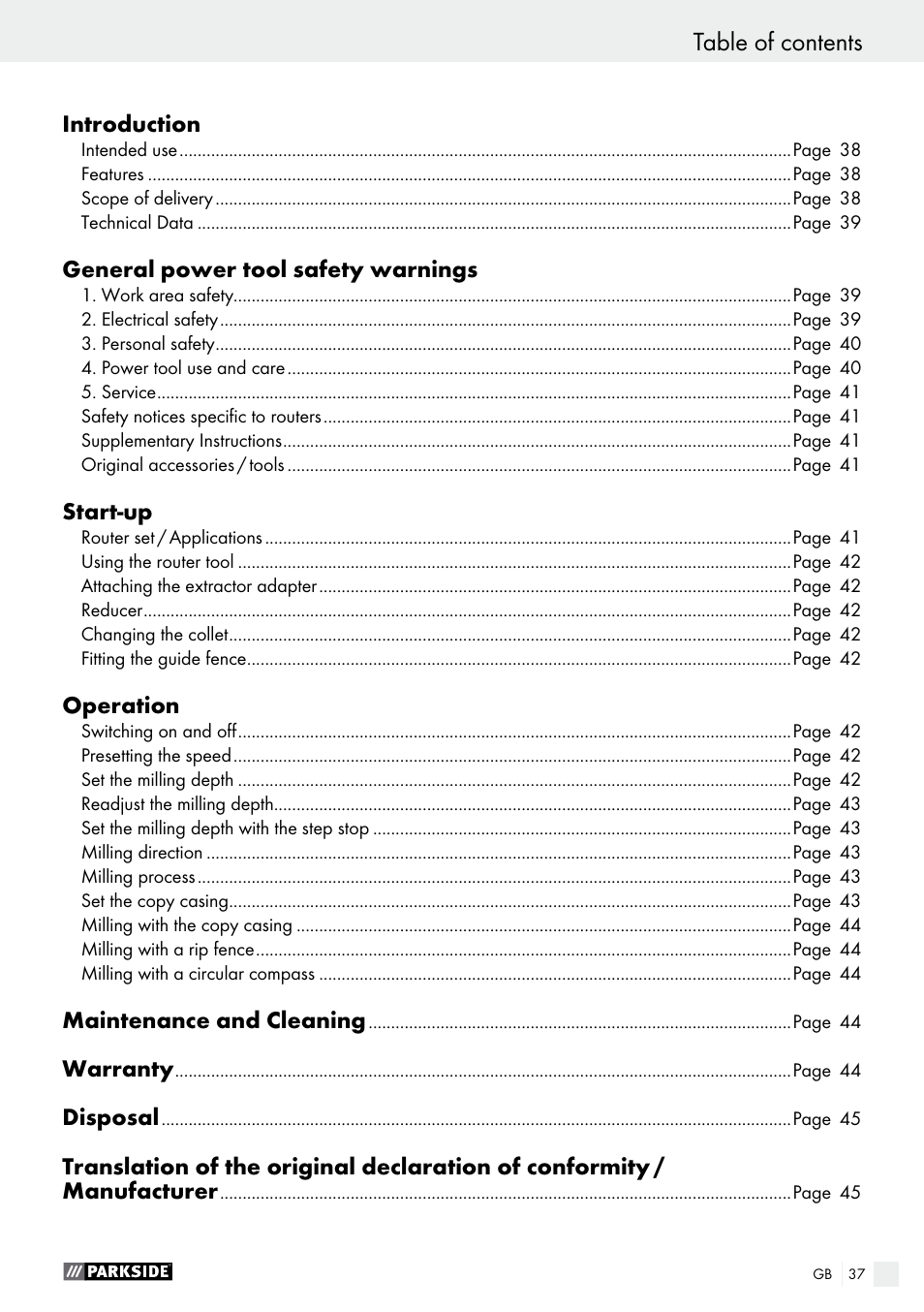 Parkside POF 1200 A1 User Manual | Page 37 / 46