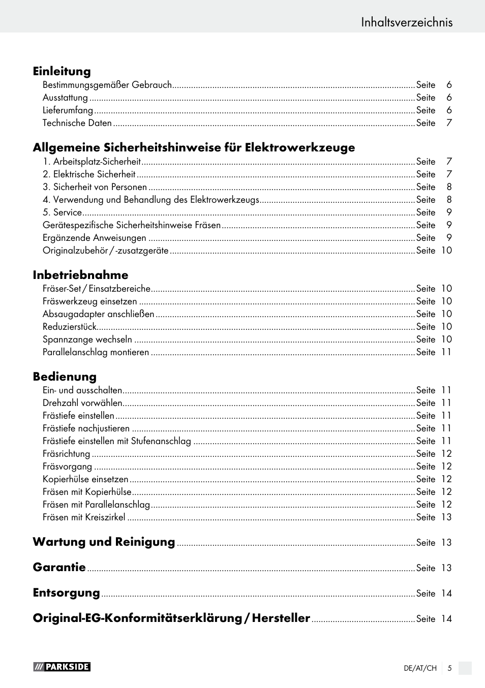 Parkside POF 1200 A1 User Manual | Page 5 / 46