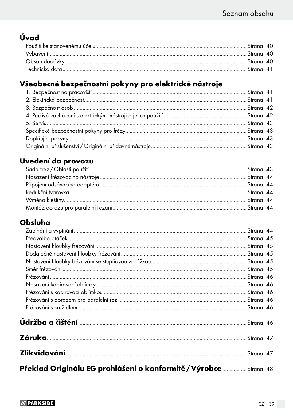 Parkside POF 1200 A1 User Manual | Page 39 / 69