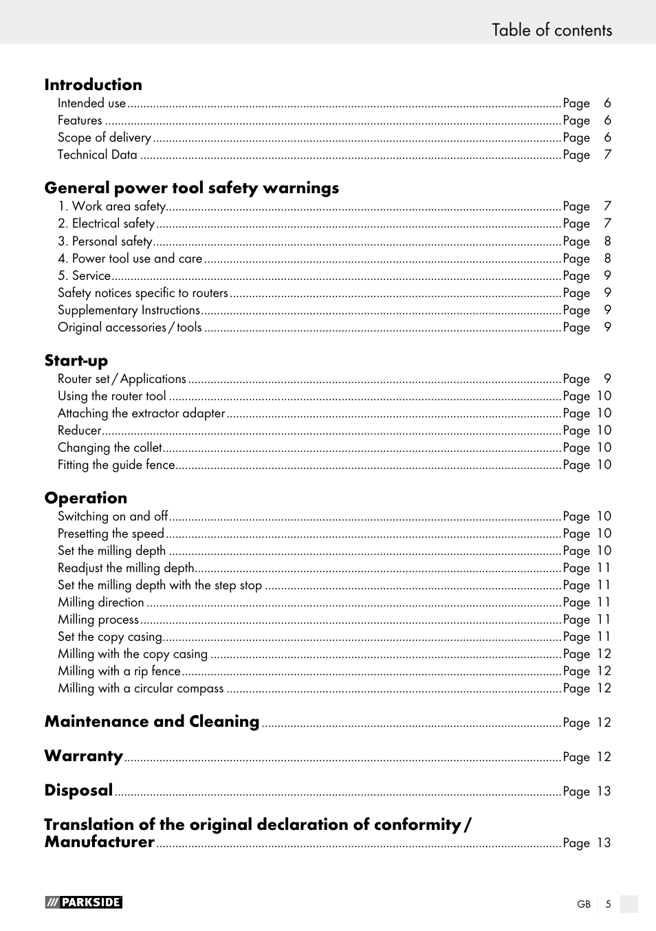 Parkside POF 1200 A1 User Manual | Page 5 / 69