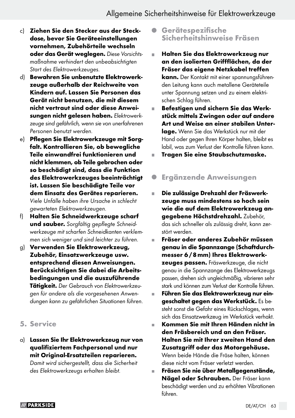 Parkside POF 1200 A1 User Manual | Page 63 / 69