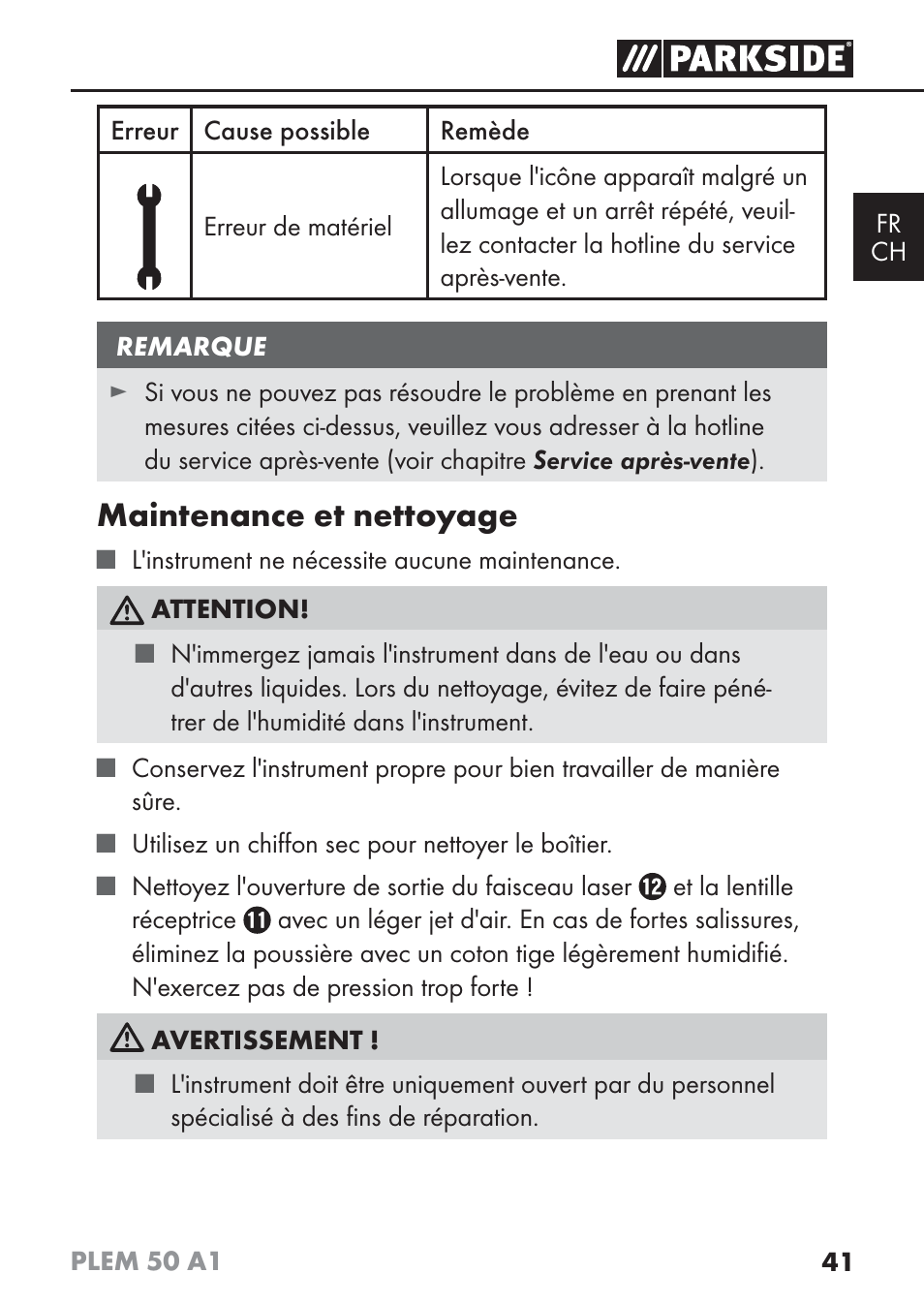 Maintenance et nettoyage | Parkside PLEM 50 A1 User Manual | Page 44 / 92