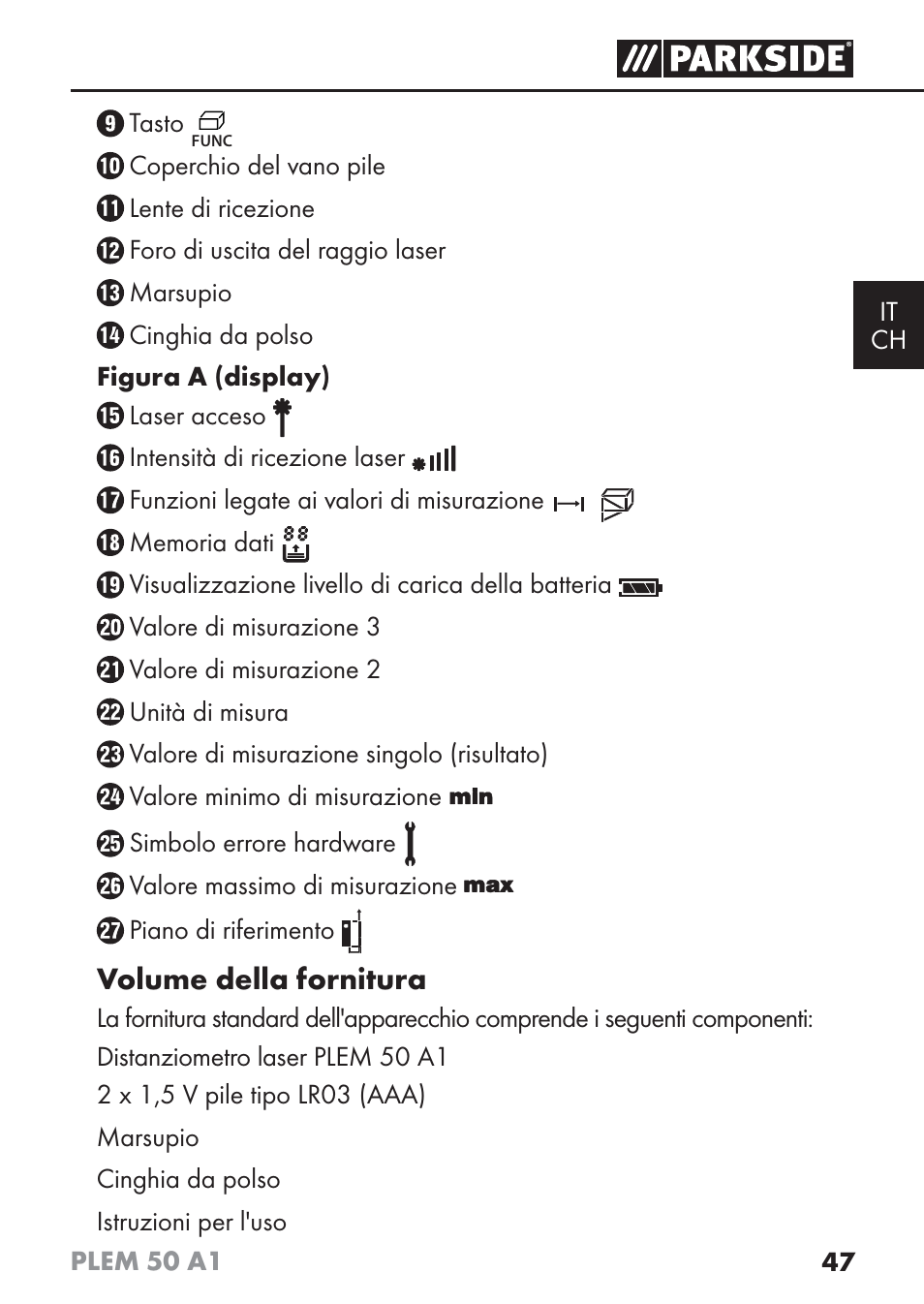 Volume della fornitura | Parkside PLEM 50 A1 User Manual | Page 50 / 92